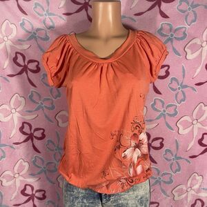 Y2k Cozy Matnerity Swirl Floral Graphic Print Short Sleeve Casual Top